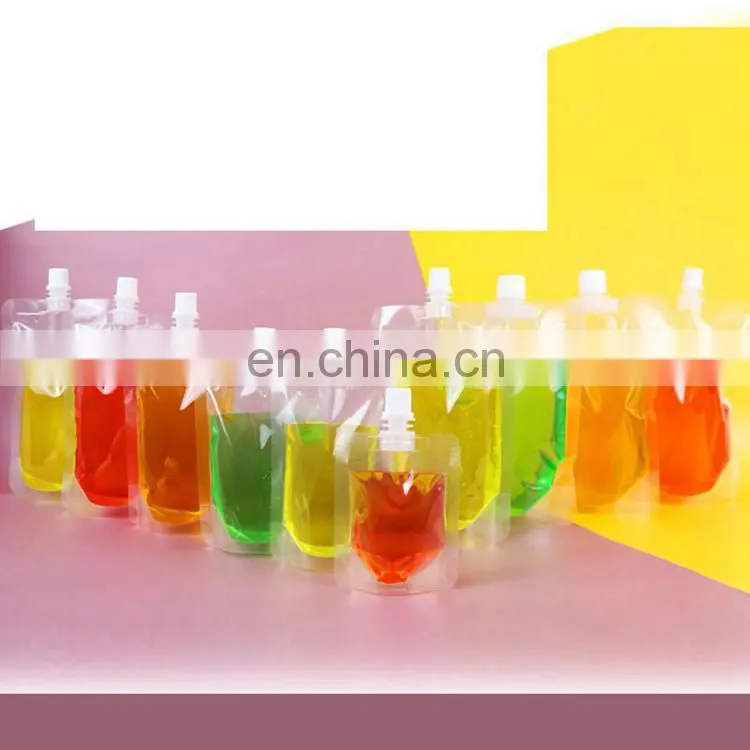 reusable doypack plastic stand up spout pouch liquid drink water in plastic double ziplock bag