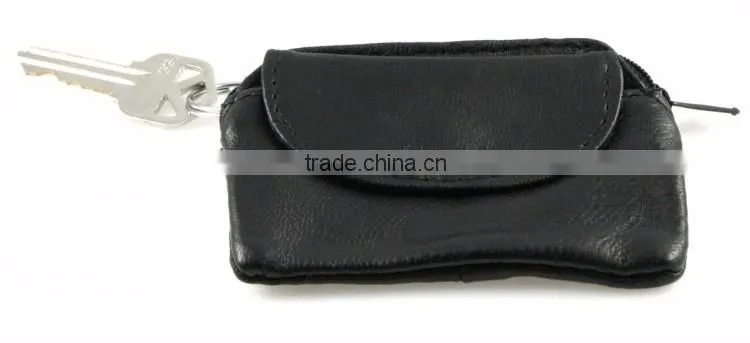 Leather Coin Purse with Key Ring and Snap Pocket Men Cowhide Change Purse