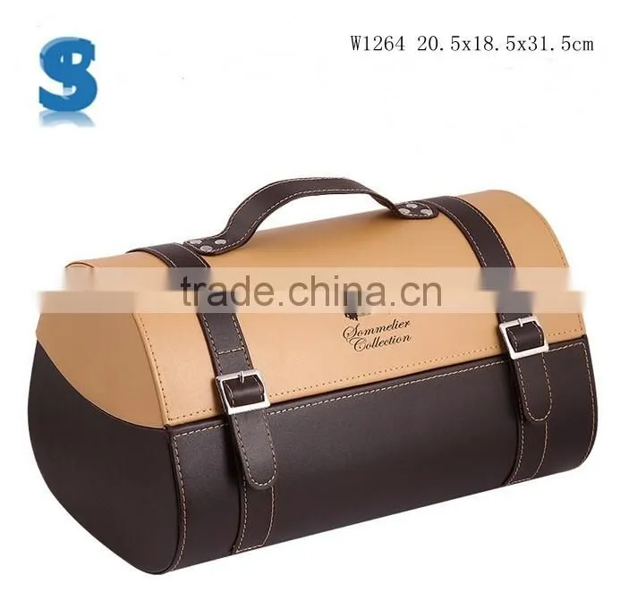 Handmade Bulk Production PU Leather Covered Wine Gift Boxes Individual Magnum Wine Box W1264