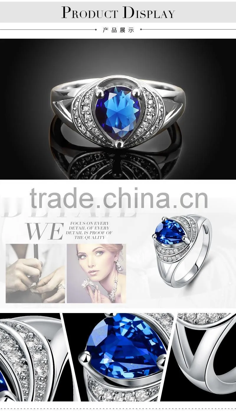 2015 latest popular light large blue natural stone rings for young women
