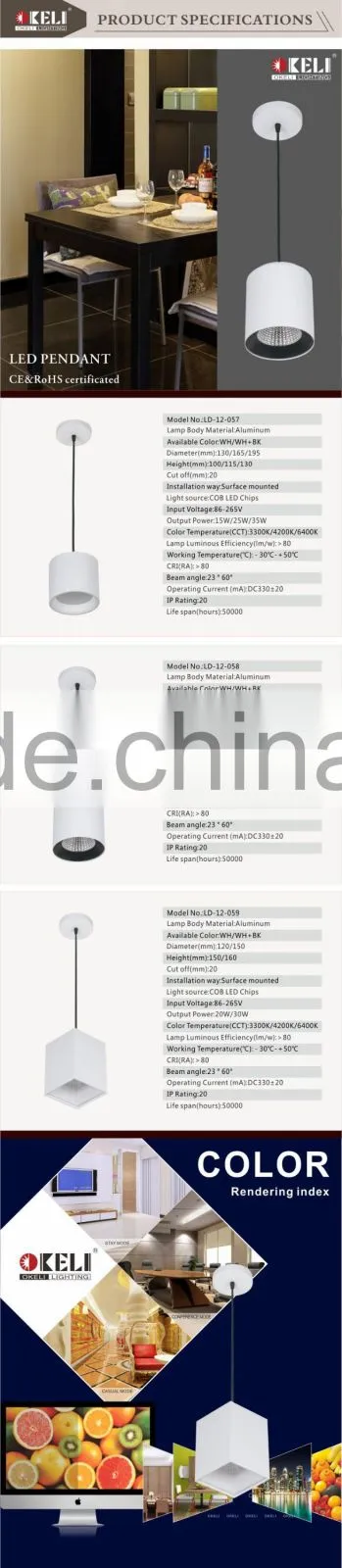Thick and thin cylinder shape hanging led pendant lamp