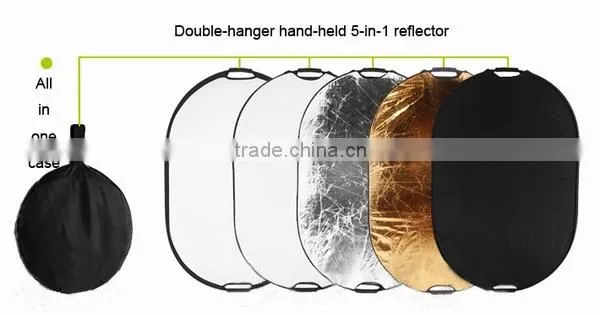 Double-hanger Hand-held 5-in-1 folded reflector Black/White/Silver/ Gold/Soft 60*90