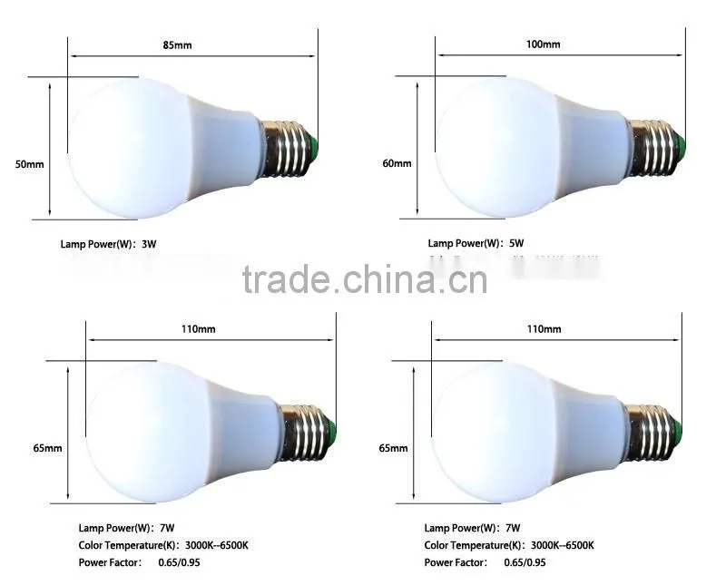 Pure aluminum Shell E26 E27 B22 5W 5630SMD LED bulbs A60 led bulb light