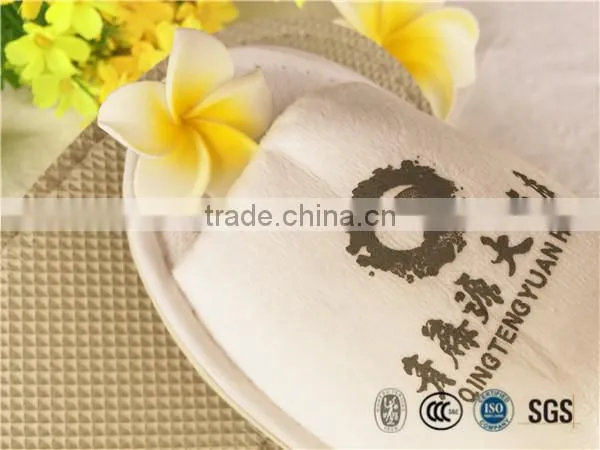 New design open toe poly velour slipper with offset printing logo