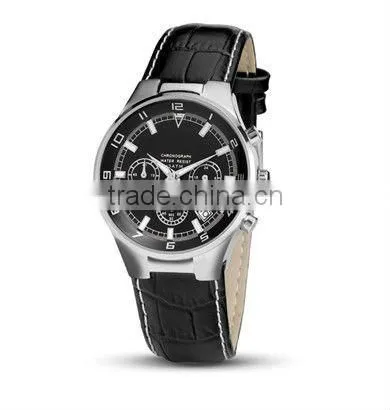 Japan six hands wrist watch quartz men watch with genuine leather band