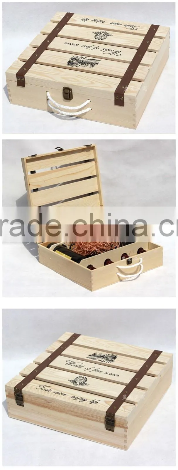 Wholesale wine bottle holder 4 bottle wine box wood