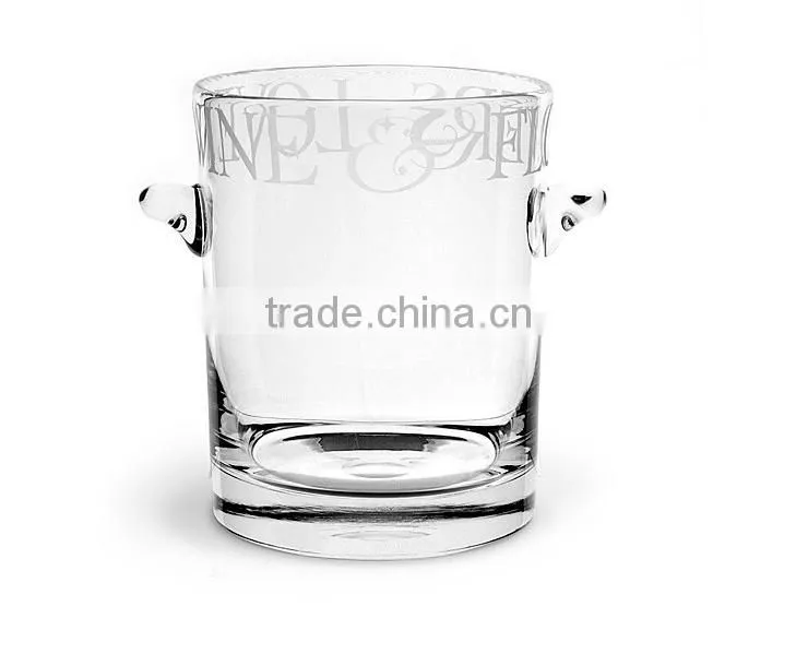 Square leadfree crystal high quality customized size popular model ice bucket with handle frosted decal