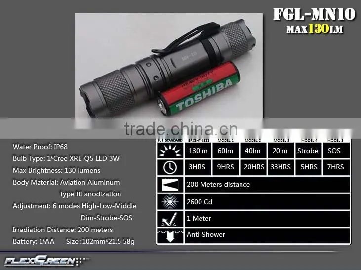 AA battery hard anodization Q5 dimmer flashlight
