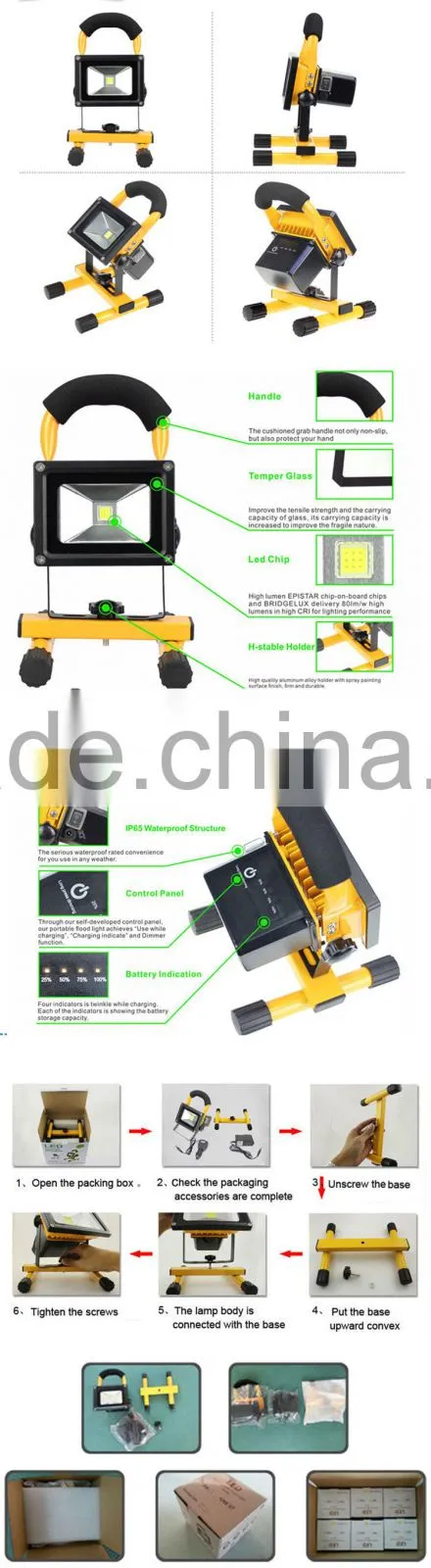 Low MOQ can be customized emergency 20w portable led flood light rechargeable 8hours working time from fully charged
