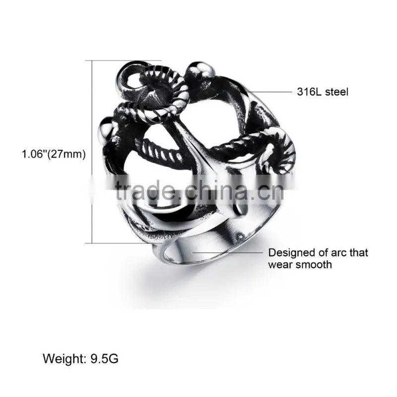 latest fashion antique stainless steel anchor design gey men ring