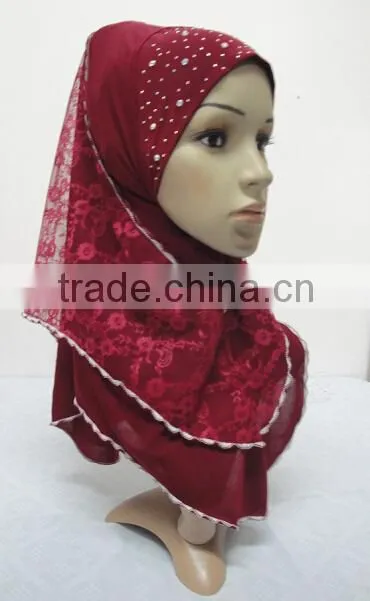 H259 latest muslim hijab with lace layer