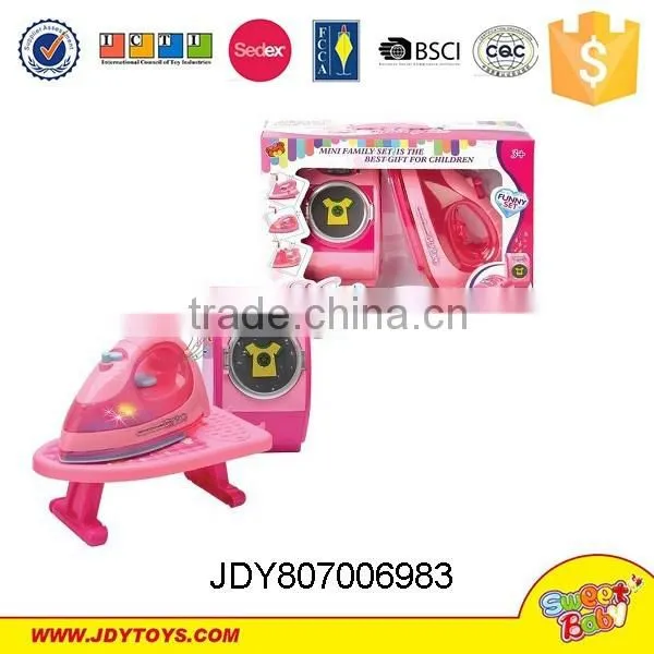 Plastic pink functional household appliance,cleaner&iron&kettle&washer play toys set
