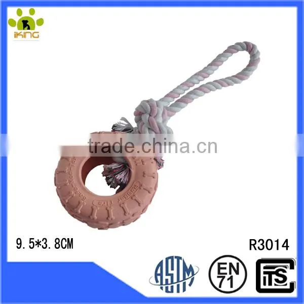 Cotton rope pet toy with rubber scratcher