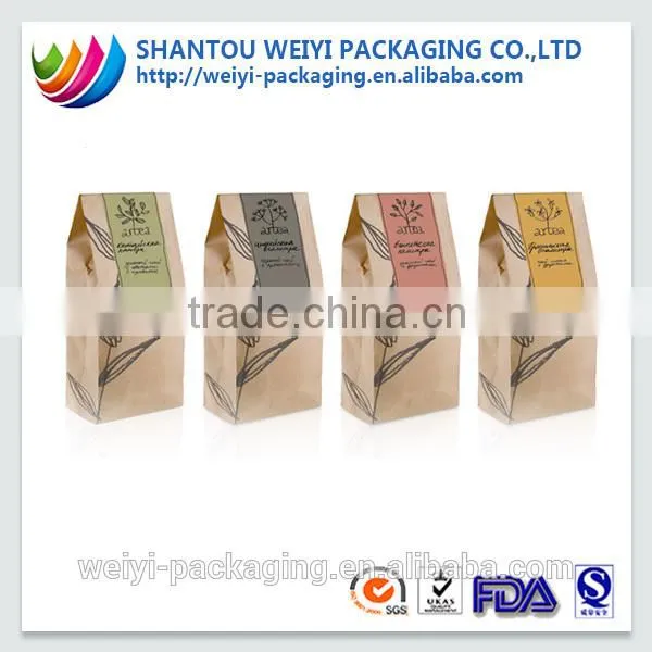 custom security paper flat bottom food packaging bag for tea