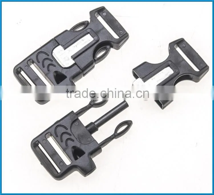 promotional plastic flint fire starter buckles, flint buckle, fire starter buckle with whistle for bracelet