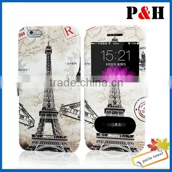 For iphone 6 Lovely pattern leather Case/Flip Wallet colored drawing Leather Case