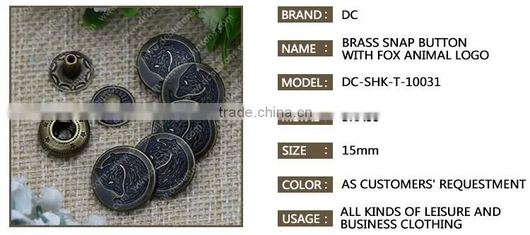 15MM New design logo bronze ecofriendly spring snap button garment accessory
