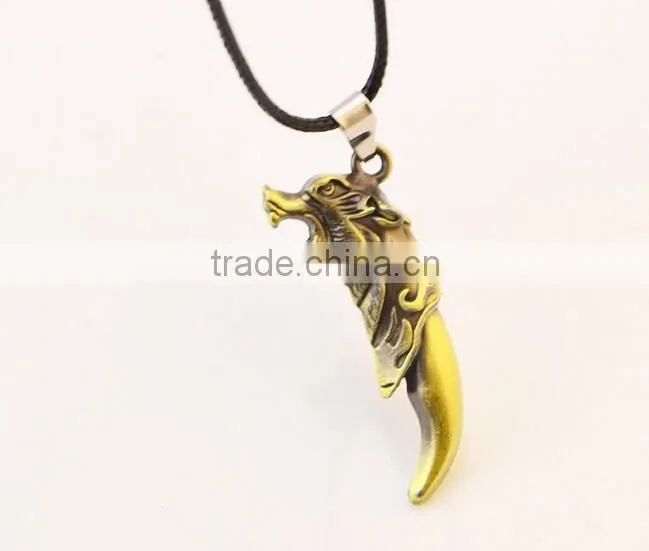 Popular Personality Stainless Steel Bronze Wolf Tooth pendants necklace