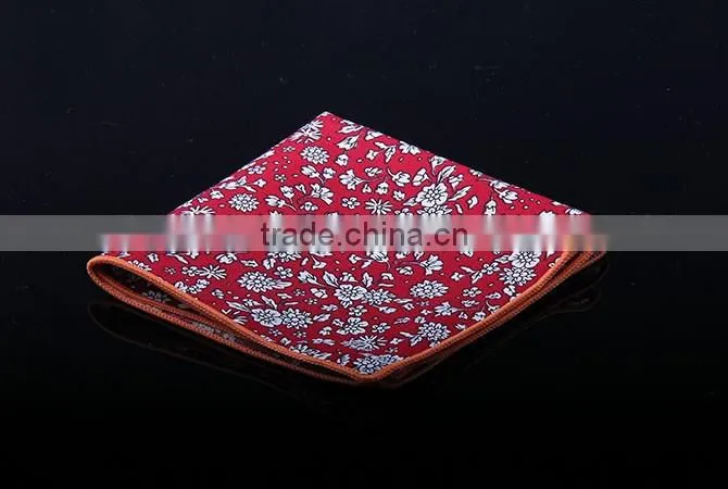 2016 popular cottom flower printed pocket square for men