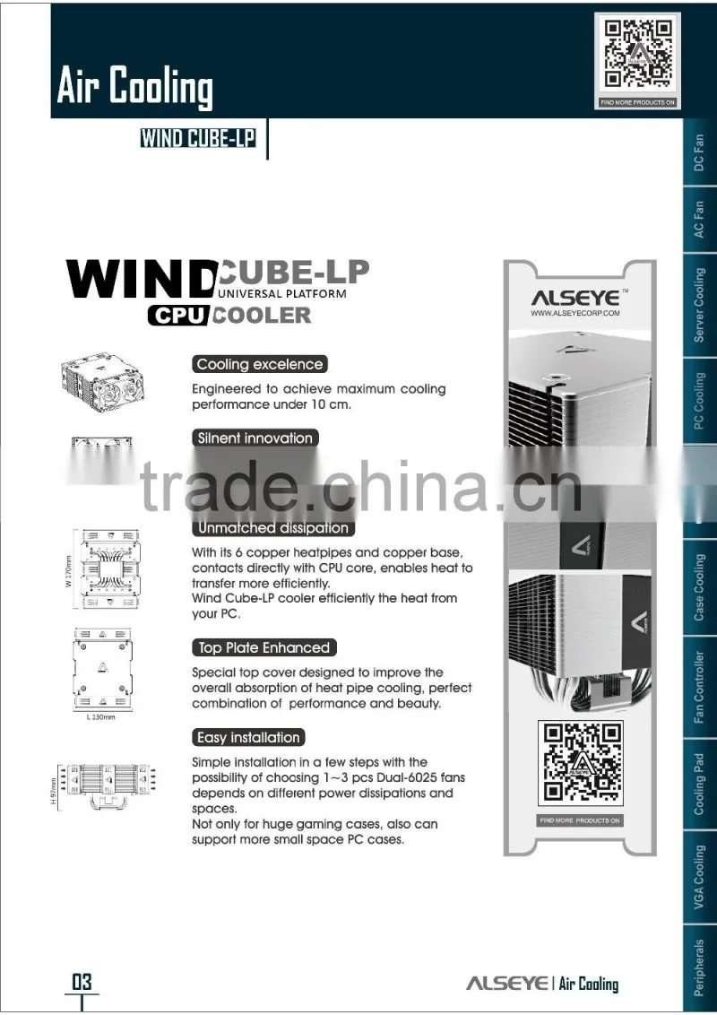 Alseye AB0201 manufacture cpu heatsink fan cpu cooler reviews Wind Cube LP