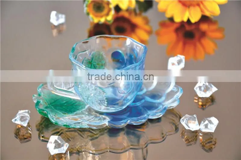 colored spray water tea coffee glass cup and saucer set