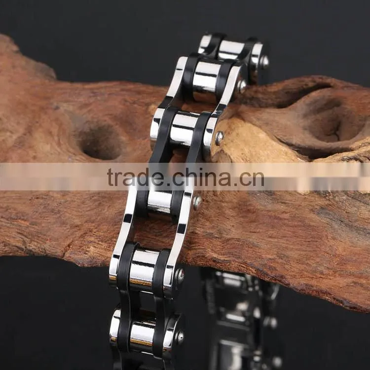 Fashion new design men's bracelet stainless steel top quality silver bike chain style finger chain ring bracelet