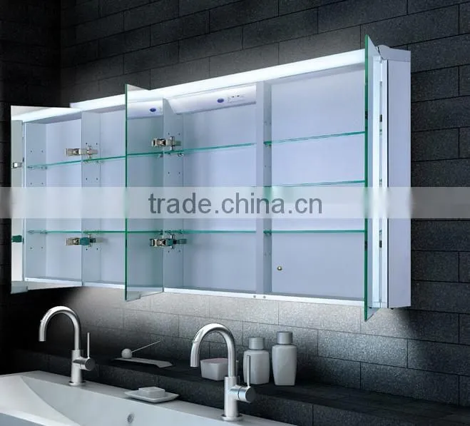 Eco friendly led bracket light bathroom cabinet with double sided mirror door