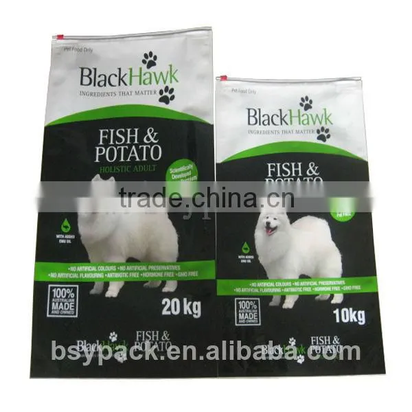 Stand up plastic pet food bag with slider zipper