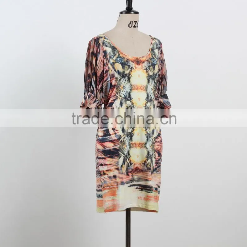 2016 summer dress for mature woman sexy v neck dress batwing sleeve custom design