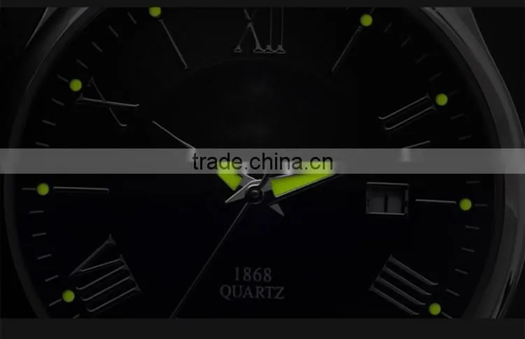 High class bule dial alloy case genuine leather band with night view men fashion watches