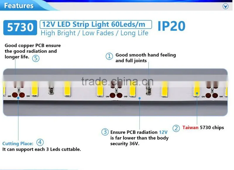 DC12V Blue yellow red warm white epistar smd 5630 led strip