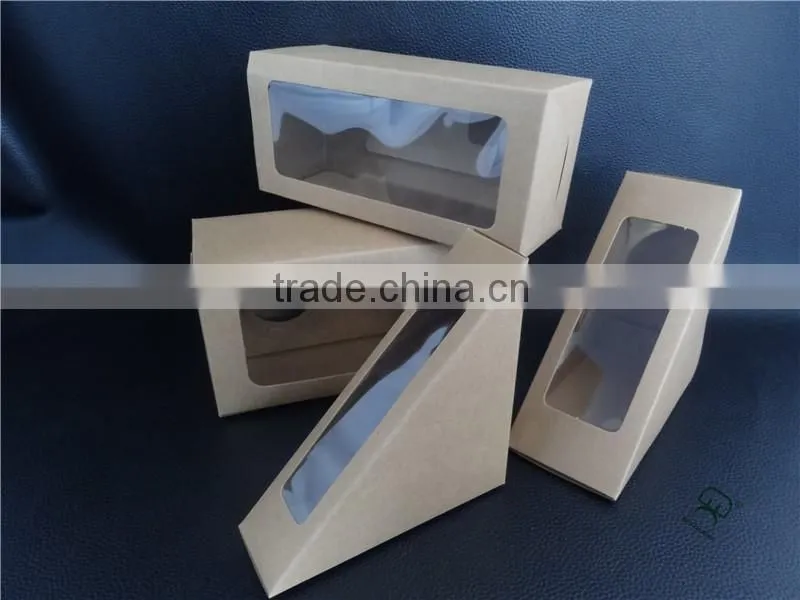 Triangle kraft paper sandwich box with window, FDA food grade