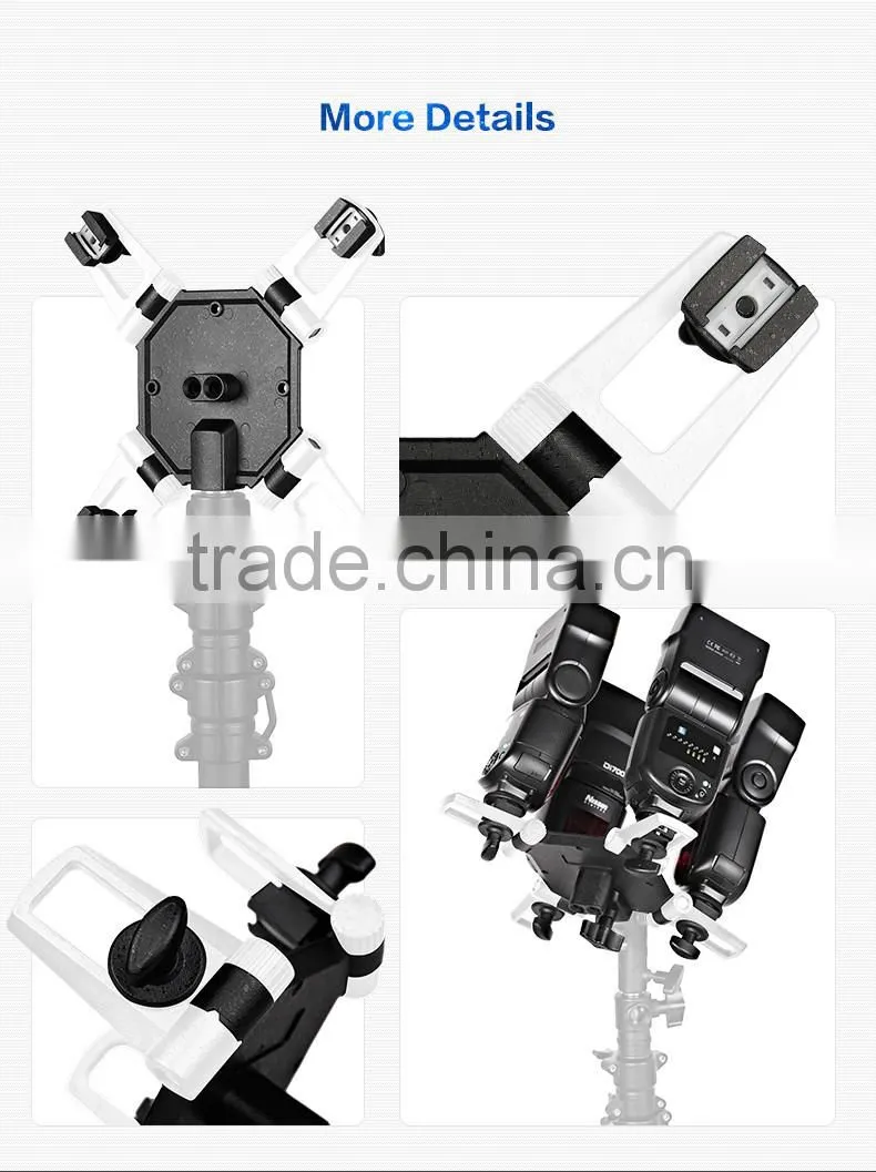 New released HPUSN 4 in 1 Triple Mount Adapter speedlite speedlight flash umbrella holder Light Stand Bracket