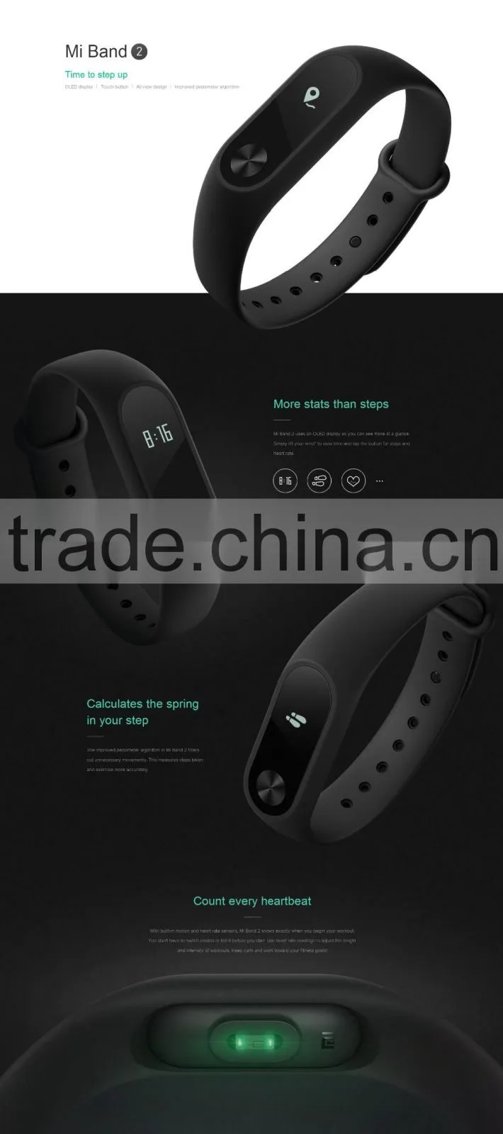 2016 original Xiaomi Mi Band 2 Miband Wristband Bracelet with Smart Heart Rate Fitness Touchpad OLED Screen Mi Band 2