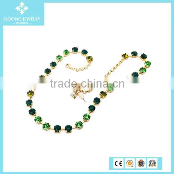 Yiwu Elegant Green Shine Crystal Copper Chain Necklace 2015