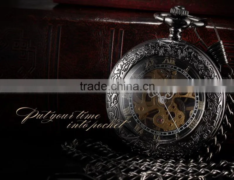 Vintage Transparent Mechanical Skeleton FOB Pendant Men Pocket Watch