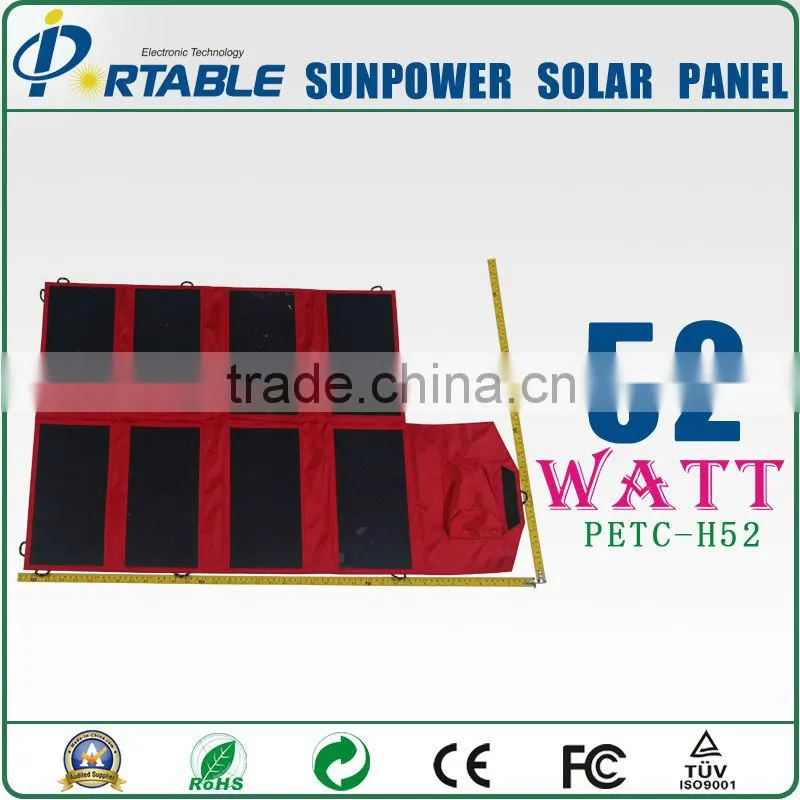 highest efficiency 52W solar energy power charger for laptop for camping