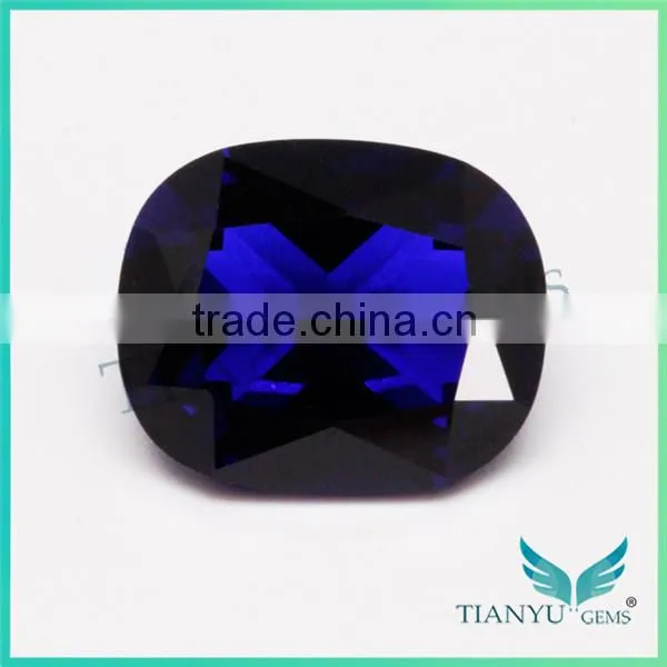 Artificial gem wholesale loose gemstones 35# cushion shape deep aquamarine gemstone