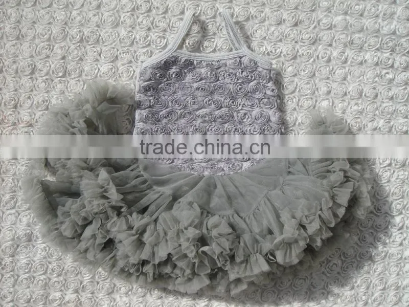 Summer fashion rosette pettidress fancy design and top quality birthday party dress for 0-3 years old baby girl