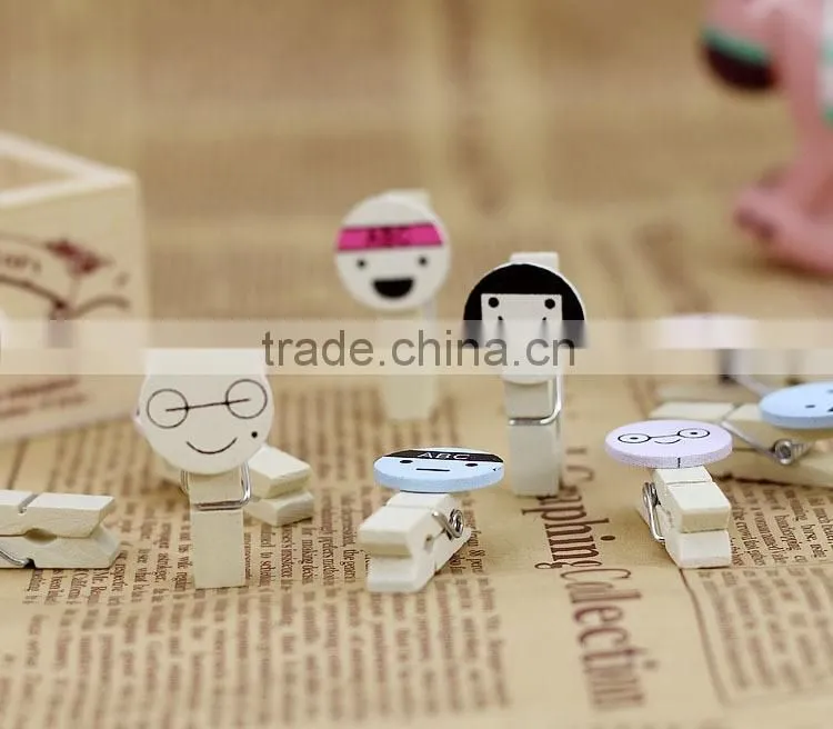 Cute cartoon face name card clip wooden postcard clip /photo clip