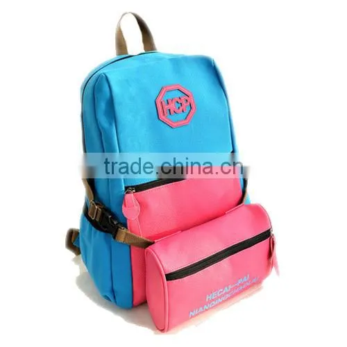 Hot Sell Korea Design Canvas Girl's Backpack with Pouch (BJMHT001)
