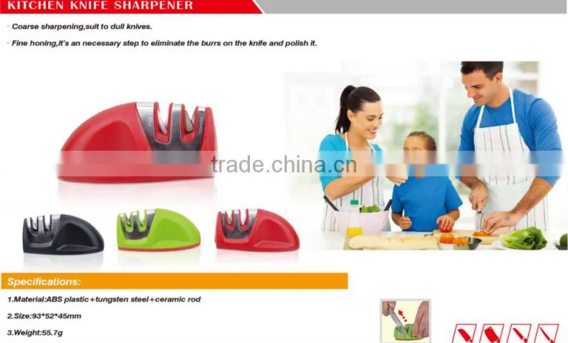 Kitchen knife sharpener with diamond sharpening stone, sharpens ceramic and other knives and scissors, easy to use, made Japan