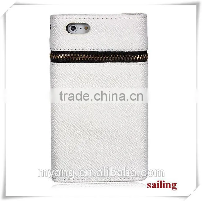 Wholesale Luxury Zippered Leather Wallet Flip Case For Apple iphone 6 With Corsair, eather Wallet Flip Case For iphone 6