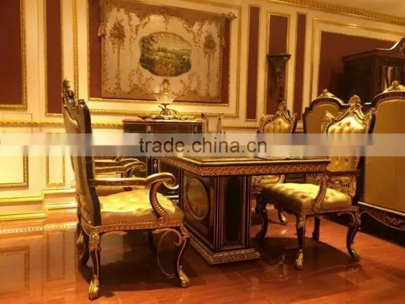 Noble Design Imperial Rectangular Dinner Table & Chairs, Luxury Wood Carved Pedestal Dinning Table, Royal Furniture Dinning Set