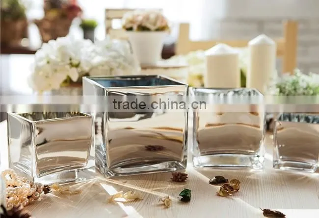 New design wedding table floral ornaments square glass vase