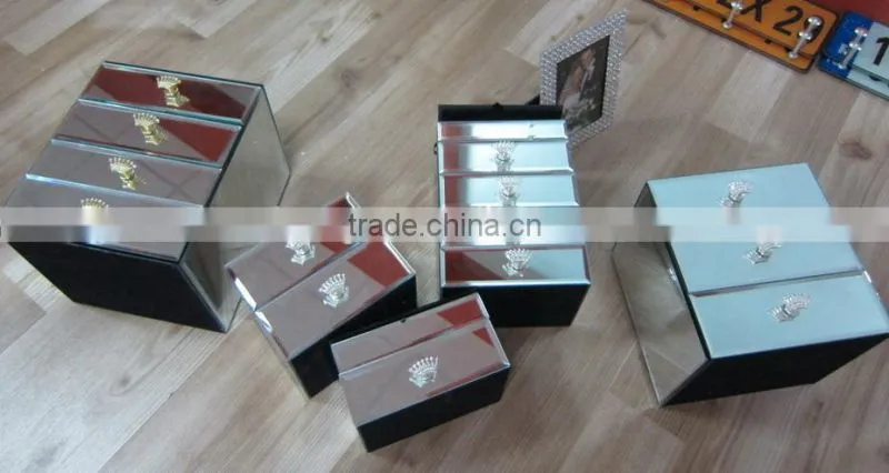 mirrored jewelry box with four drawers