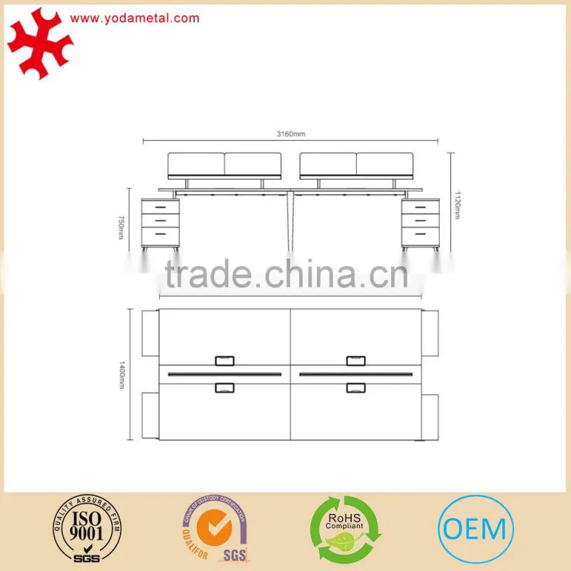 Classical modular MDF wood panel 4 people executive office table
