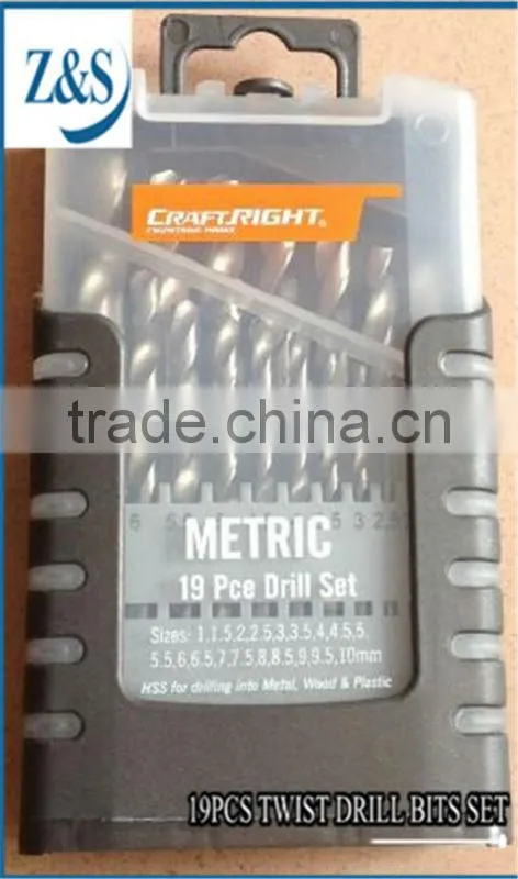 19PCS DIN 338 standard Metric&SAE Twist Drill Bits Set