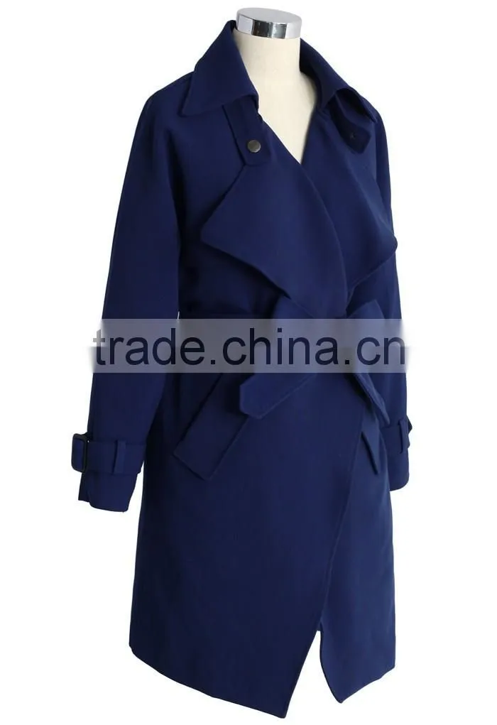 Beige /Grey/Indigo blue color Open front design Full lined long jacket,beautiful women Belted Textured Trench jacket Coat