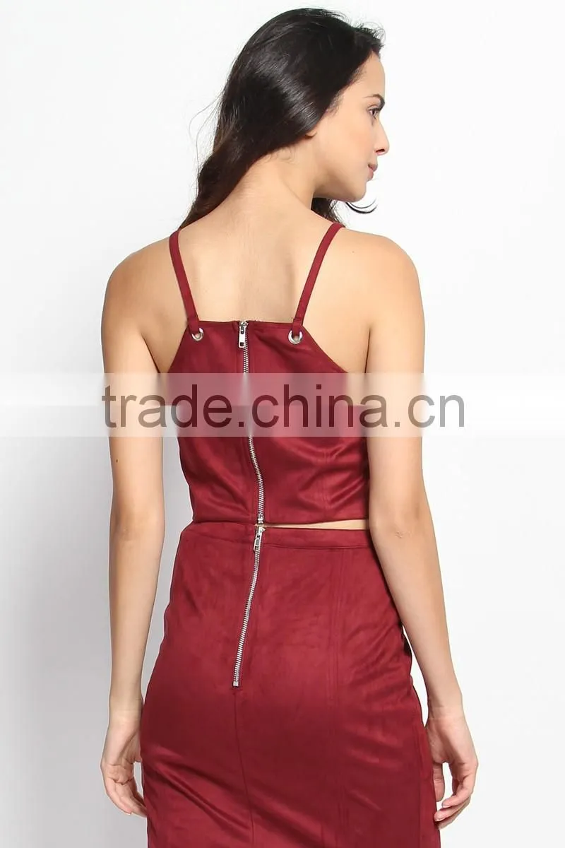 Mogan Faux Suede Eyelet Strap Tank Top Boho Sexy Bralette Cami Top